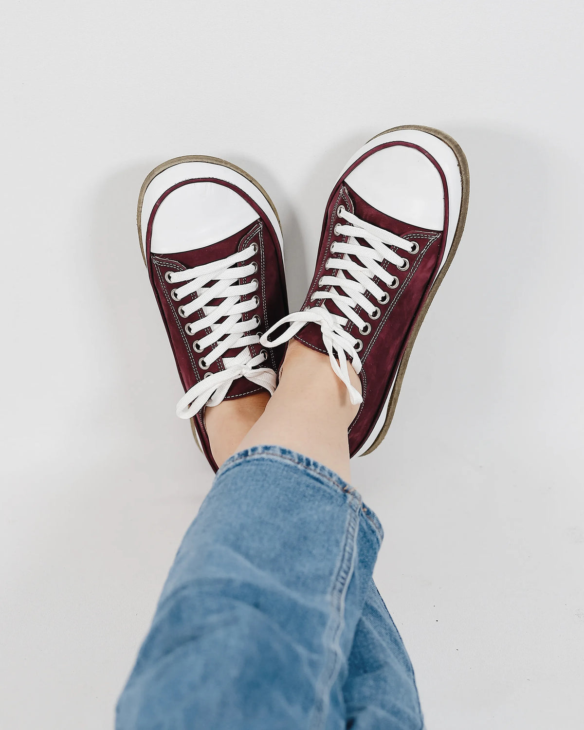 Nubuck Barefoot Converse Shoes – Classic Sole — Leather Sole – Burgundy