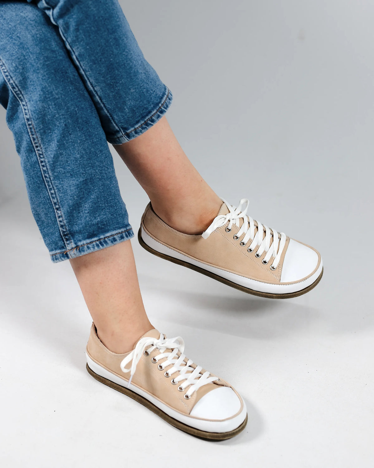 Nubuck Barefoot Converse Shoes – Classic Sole — Leather Sole – Cream