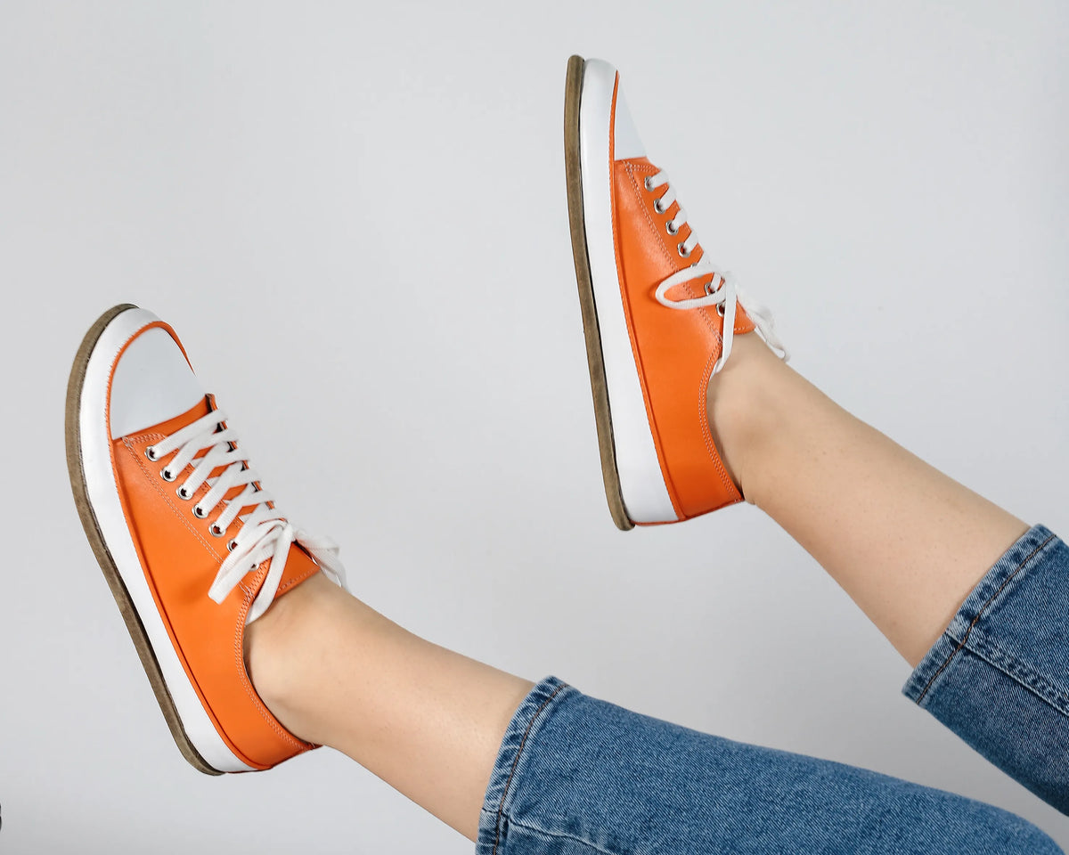 Smooth Barefoot Converse Shoes – Classic Sole — Leather Sole – Orange
