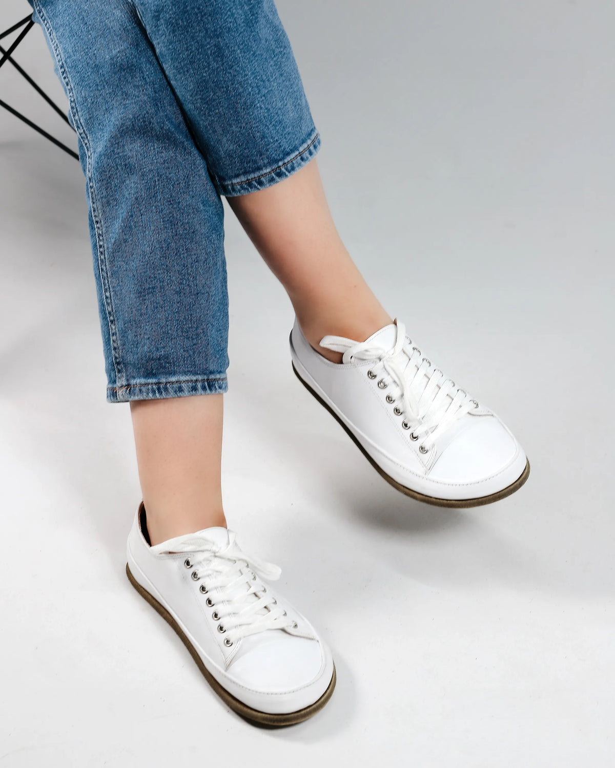 Smooth Barefoot Converse Shoes – Classic Sole — Leather Sole – Full White