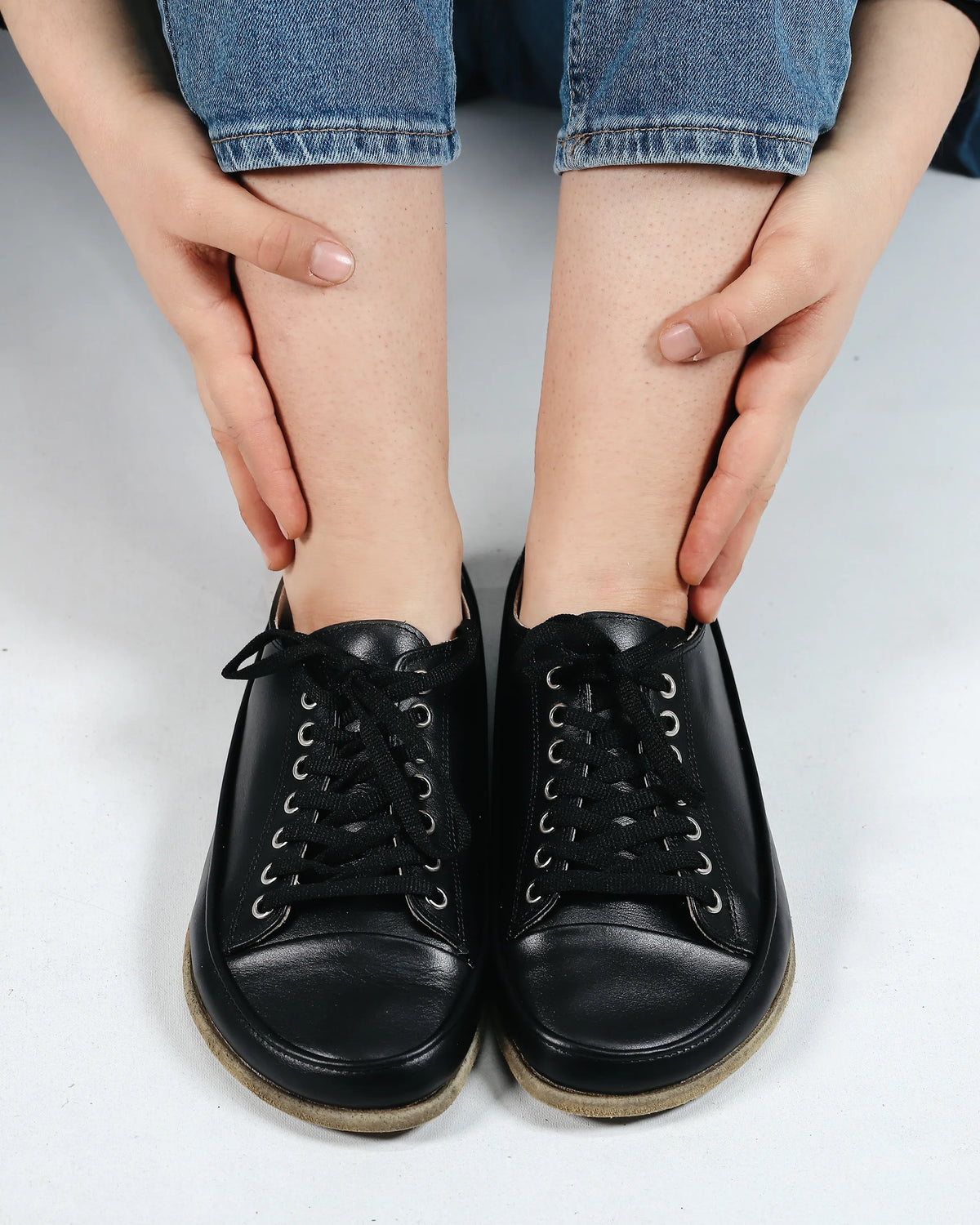 Smooth Barefoot Converse Shoes – Classic Sole — Leather Sole – Full Black