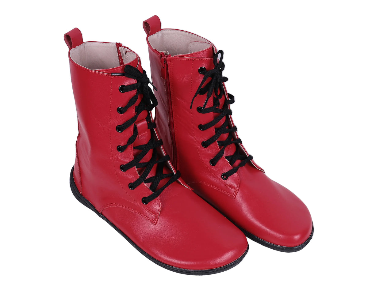 Smooth Barefoot Long Boots Shoes – 6mm Rubber Sole – Red
