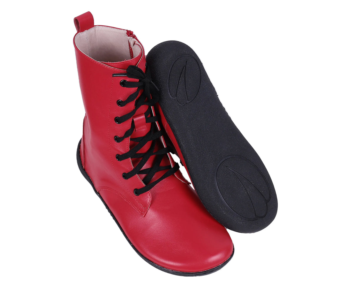 Smooth Barefoot Long Boots Shoes – 6mm Rubber Sole – Red