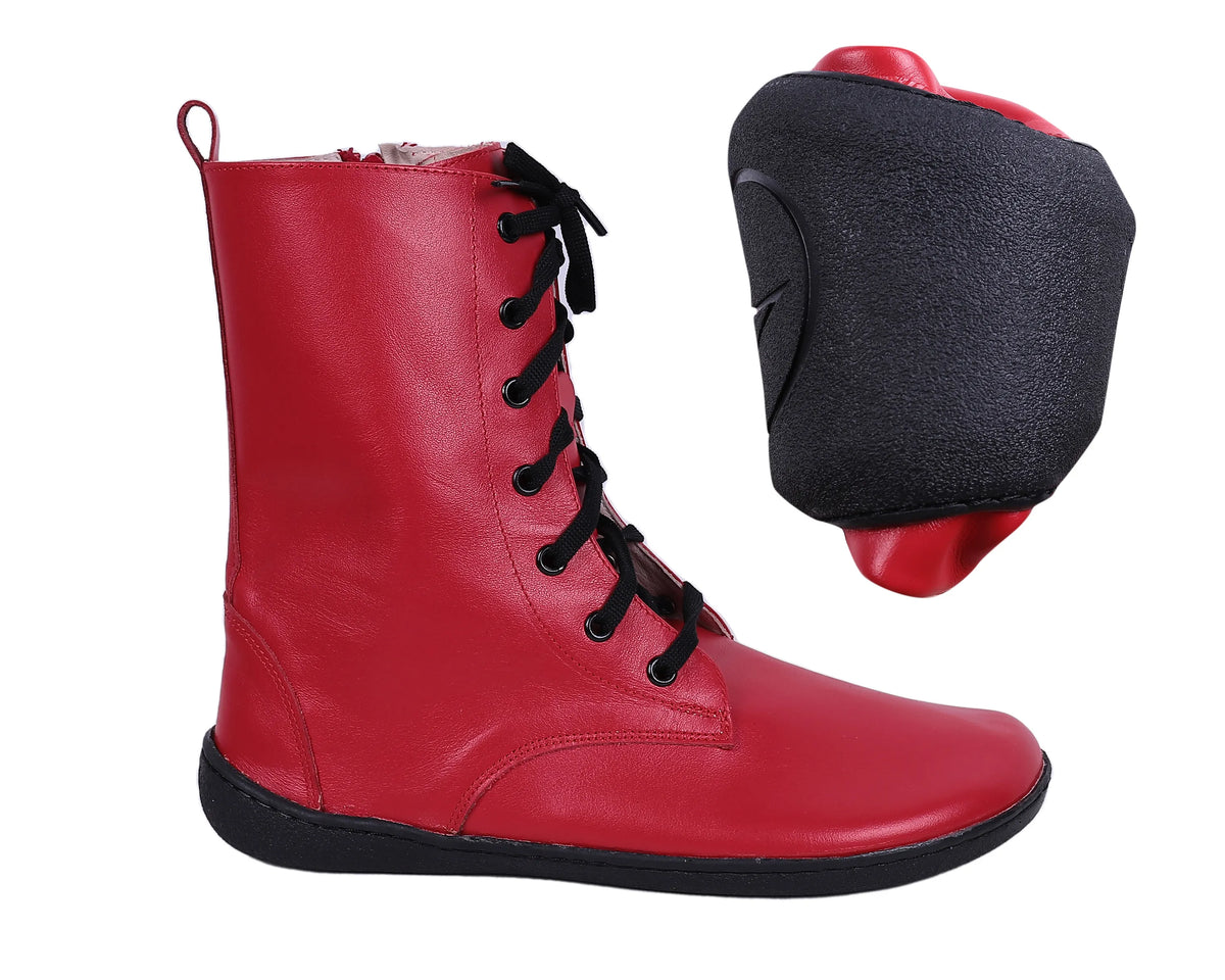 Smooth Barefoot Long Boots Shoes – 6mm Rubber Sole – Red
