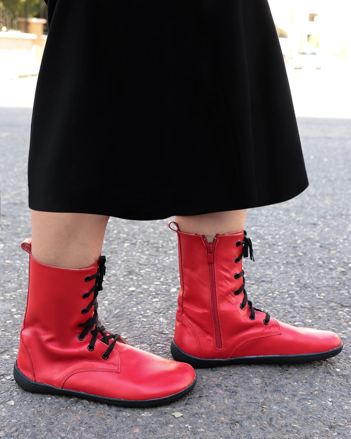 Smooth Barefoot Long Boots Shoes – 6mm Rubber Sole – Red