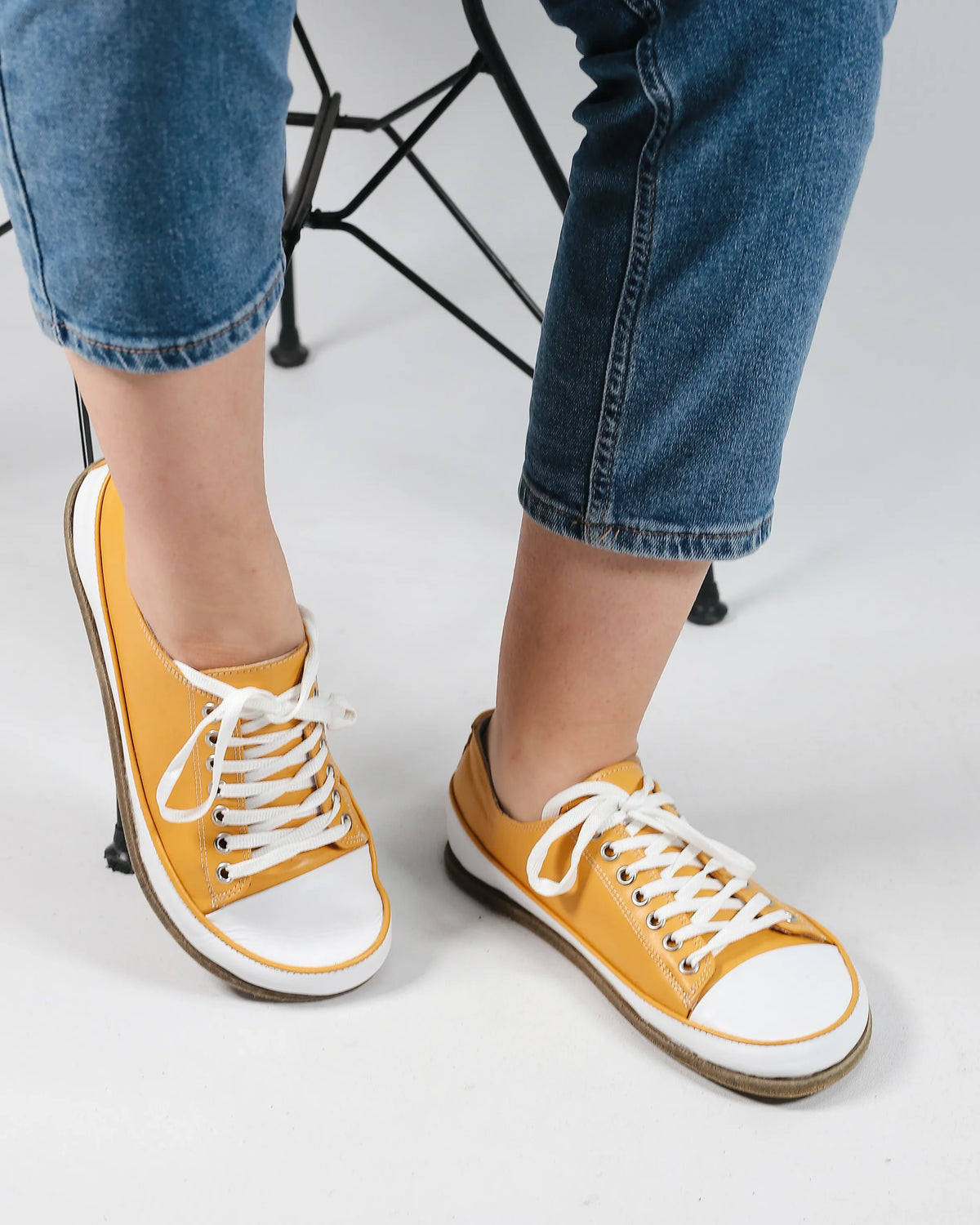 Smooth Barefoot Converse Shoes – Classic Sole — Leather Sole – Mustard