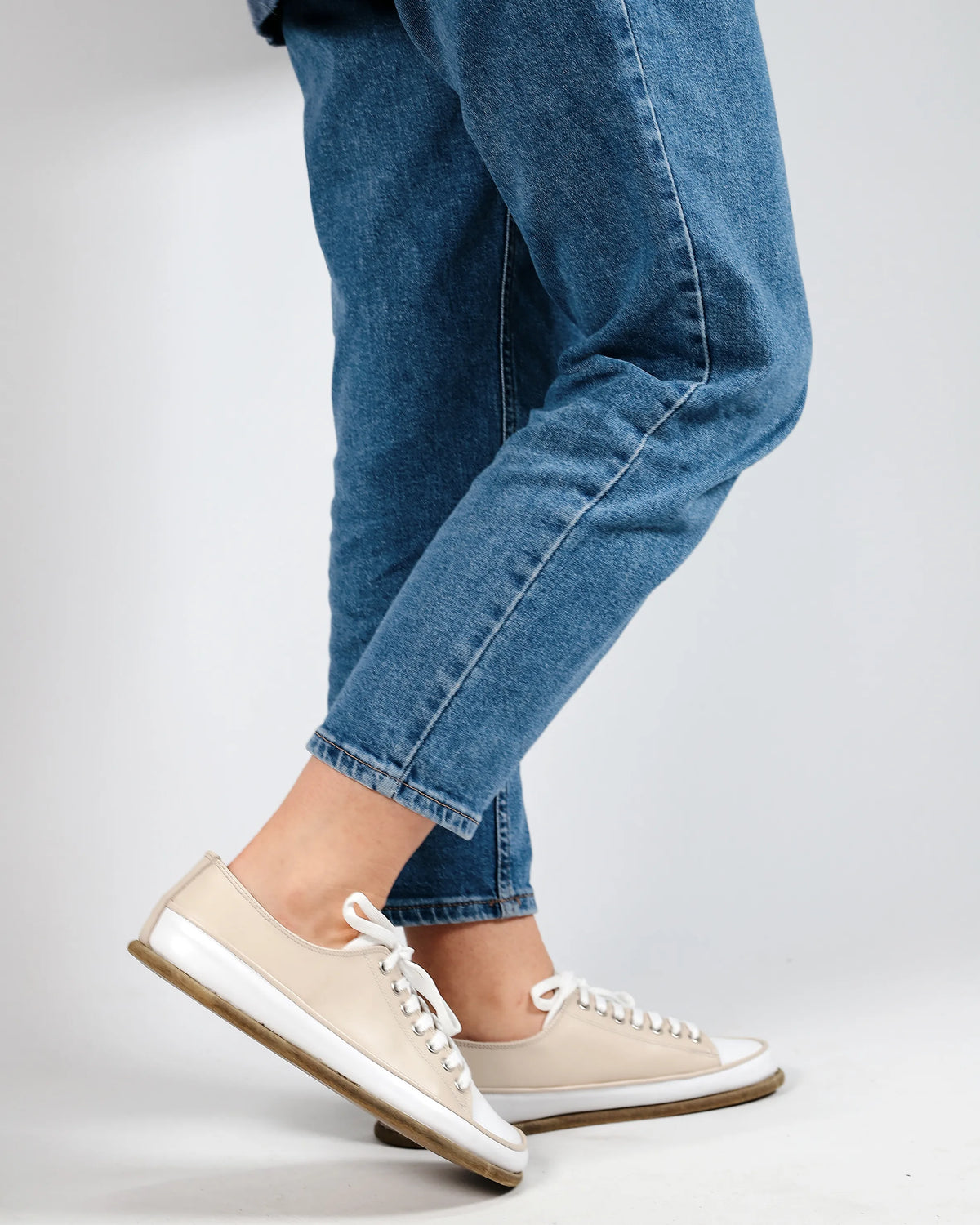 Smooth Barefoot Converse Shoes – Classic Sole — Leather Sole – Cream