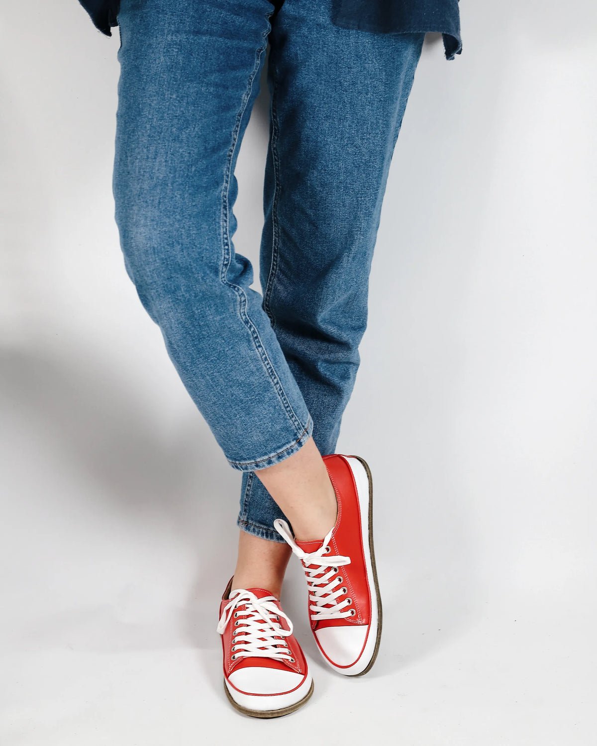 Smooth Barefoot Converse Shoes – Classic Sole — Leather Sole – Red