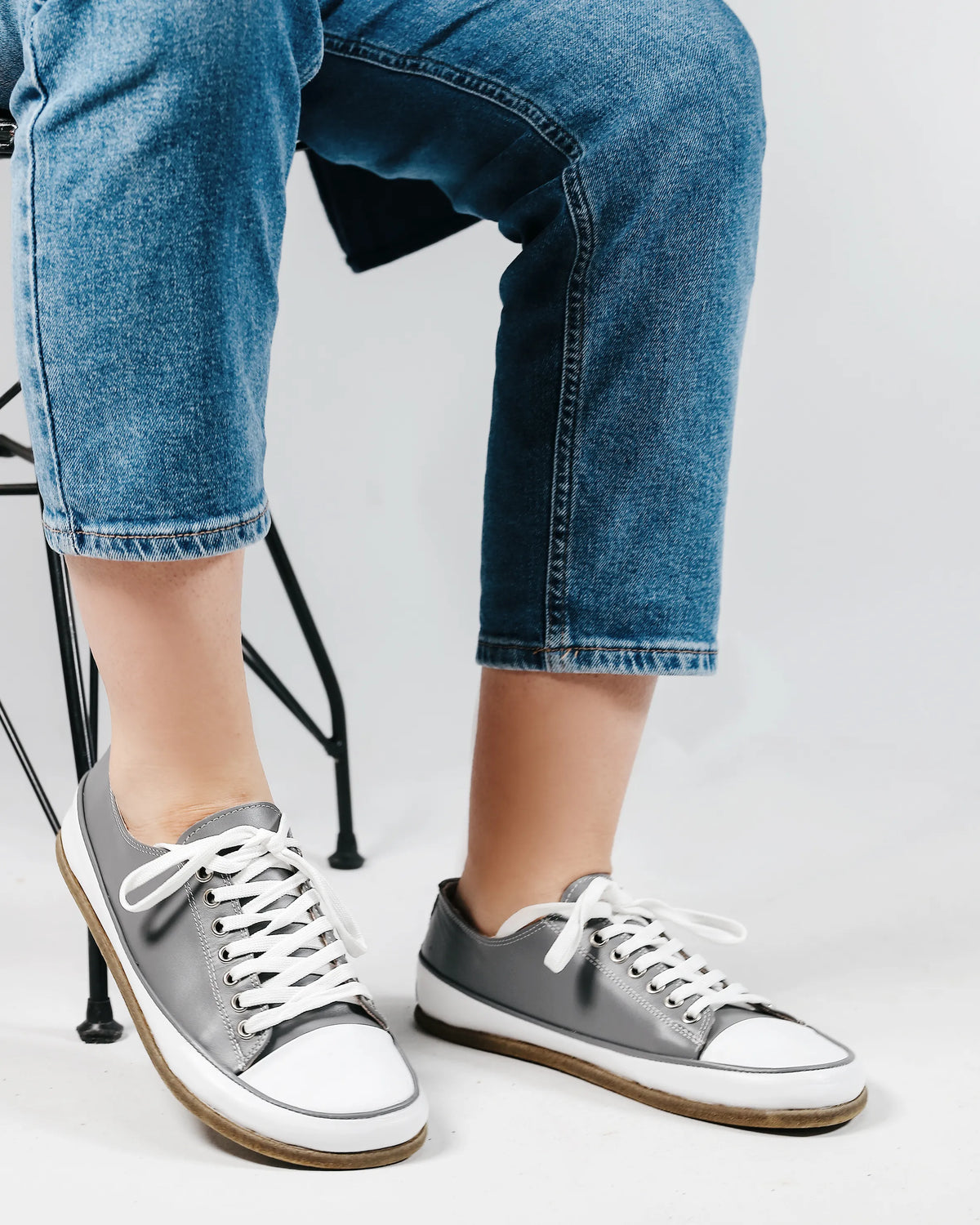 Smooth Barefoot Converse Shoes – Classic Sole — Leather Sole – Gray