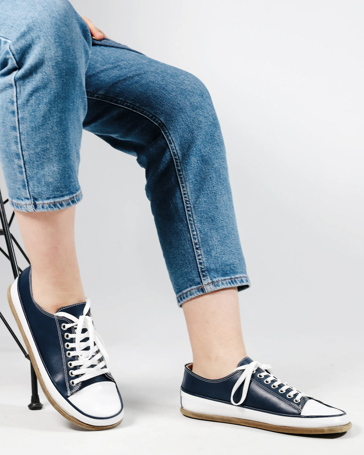 Smooth Barefoot Converse Shoes – Classic Sole — Leather Sole – Navy Blue