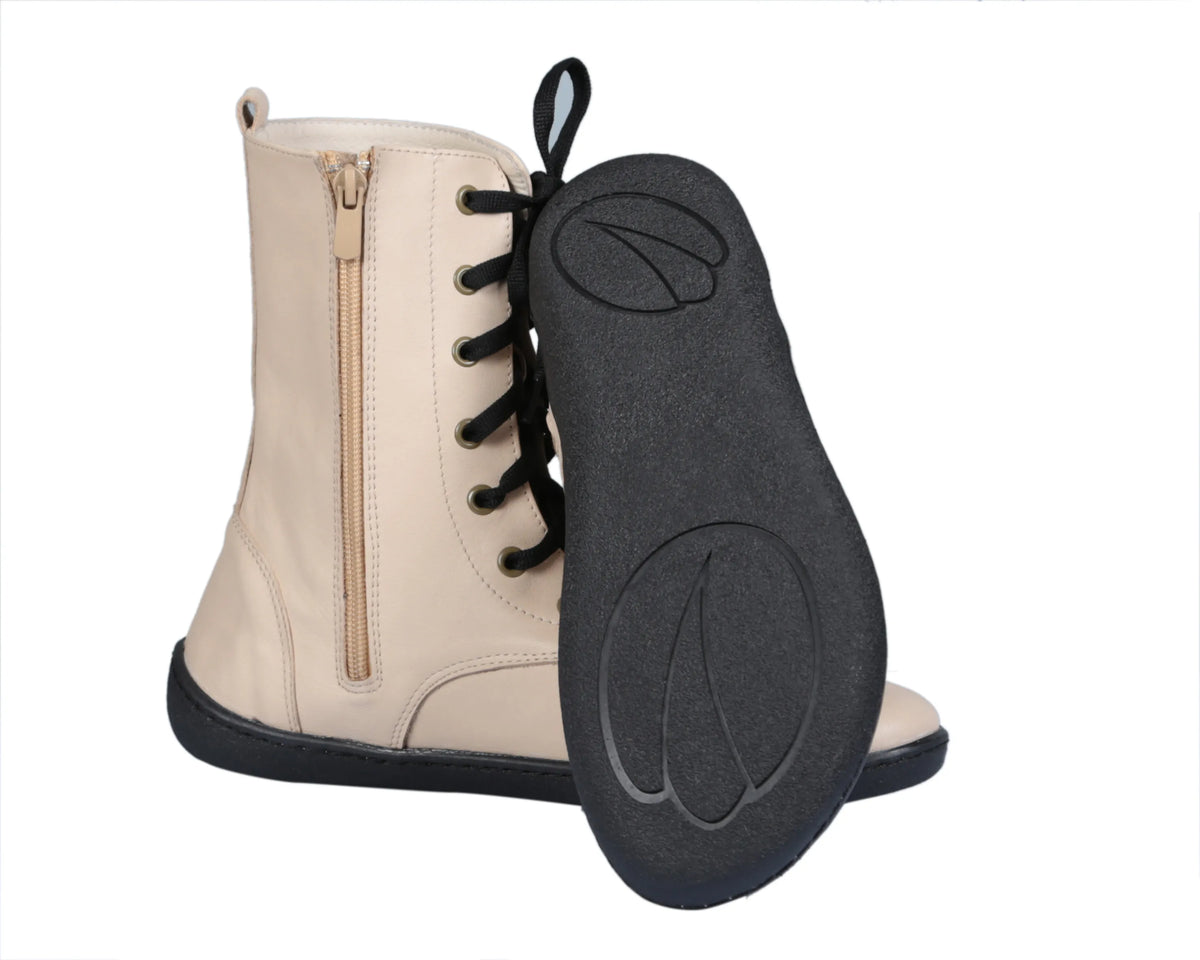 Smooth Barefoot Long Boots Shoes – 6mm Rubber Sole – Cream