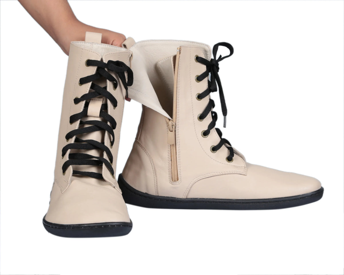 Smooth Barefoot Long Boots Shoes – 6mm Rubber Sole – Cream