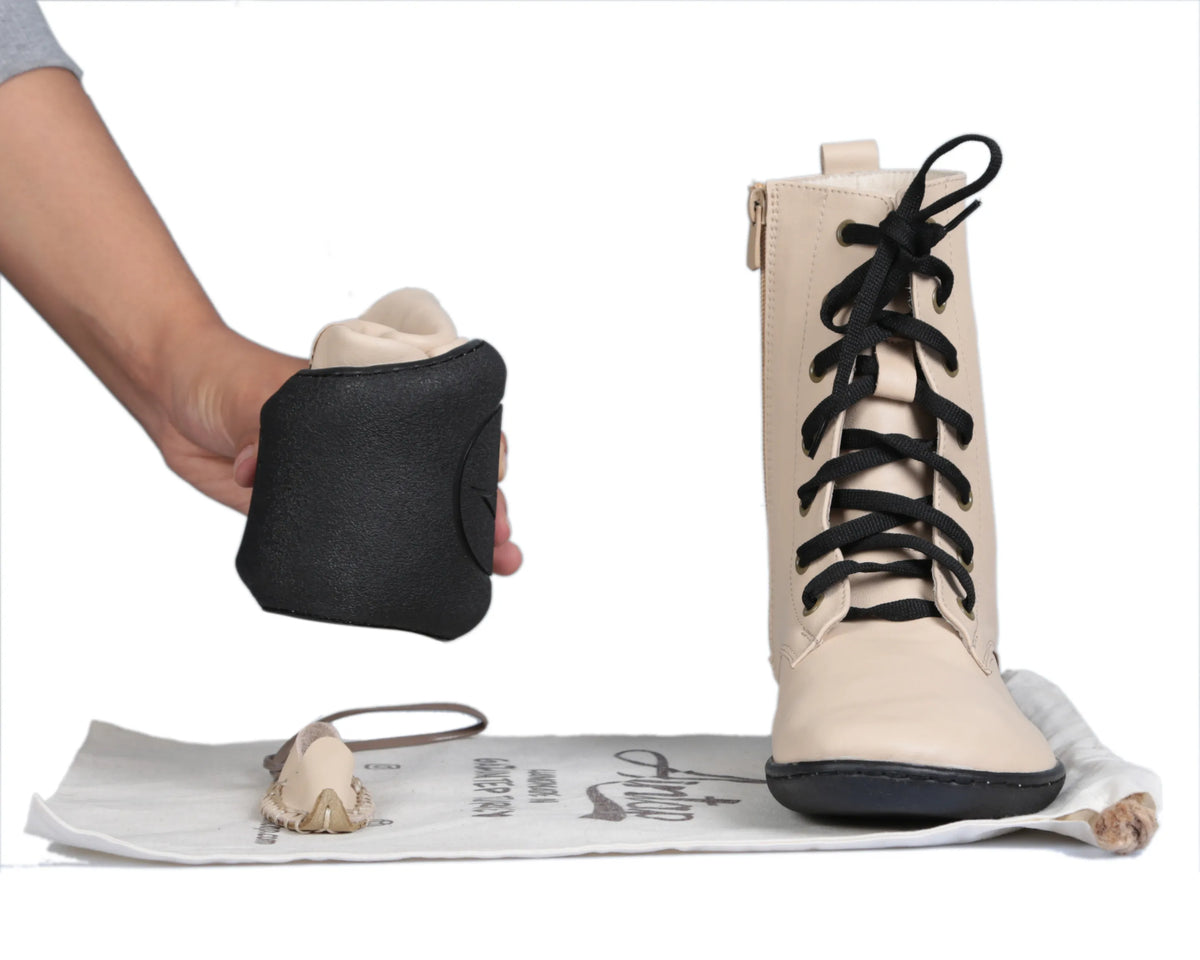 Smooth Barefoot Long Boots Shoes – 6mm Rubber Sole – Cream