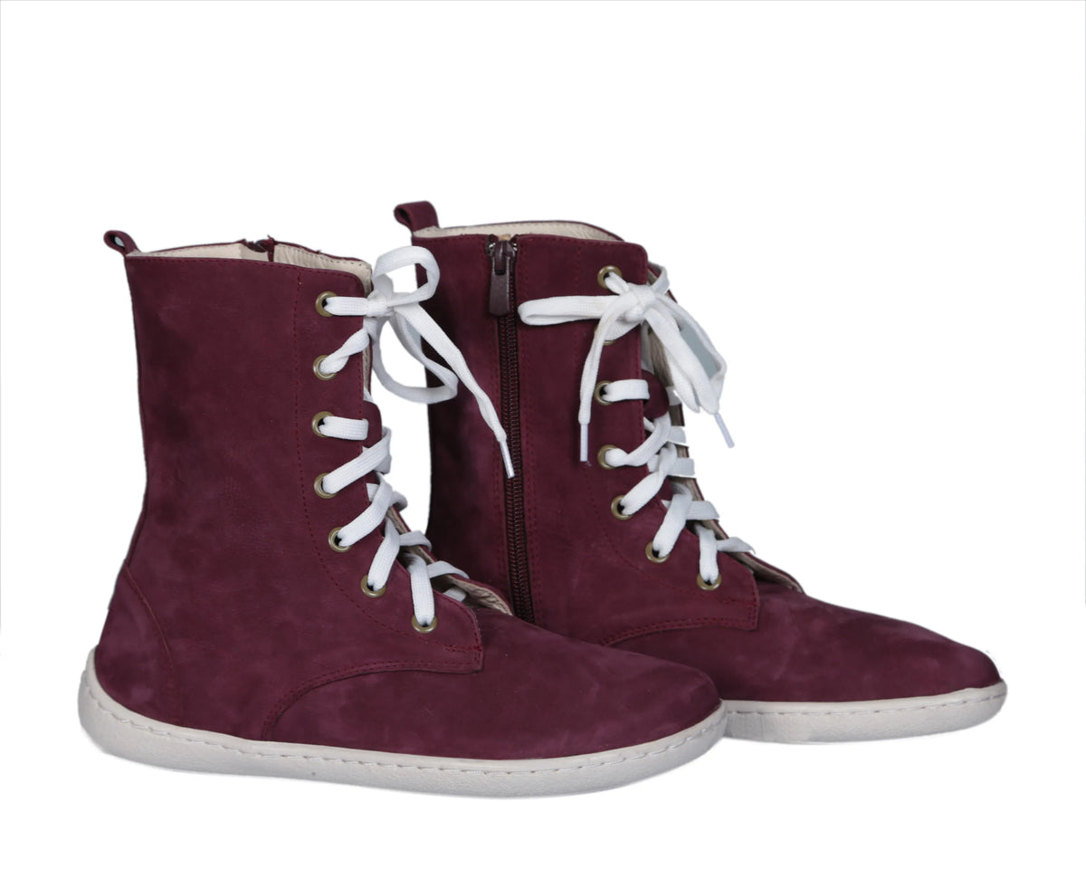 Nubuck Barefoot Long Boots Shoes – 6mm Rubber Sole – Burgundy