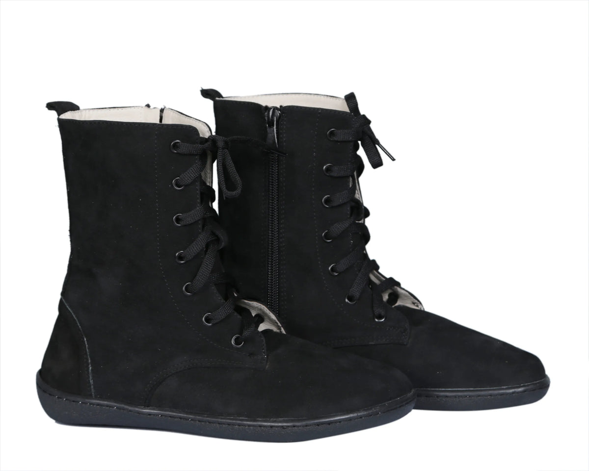 Nubuck Barefoot Long Boots Shoes – 6mm Rubber Sole – Black