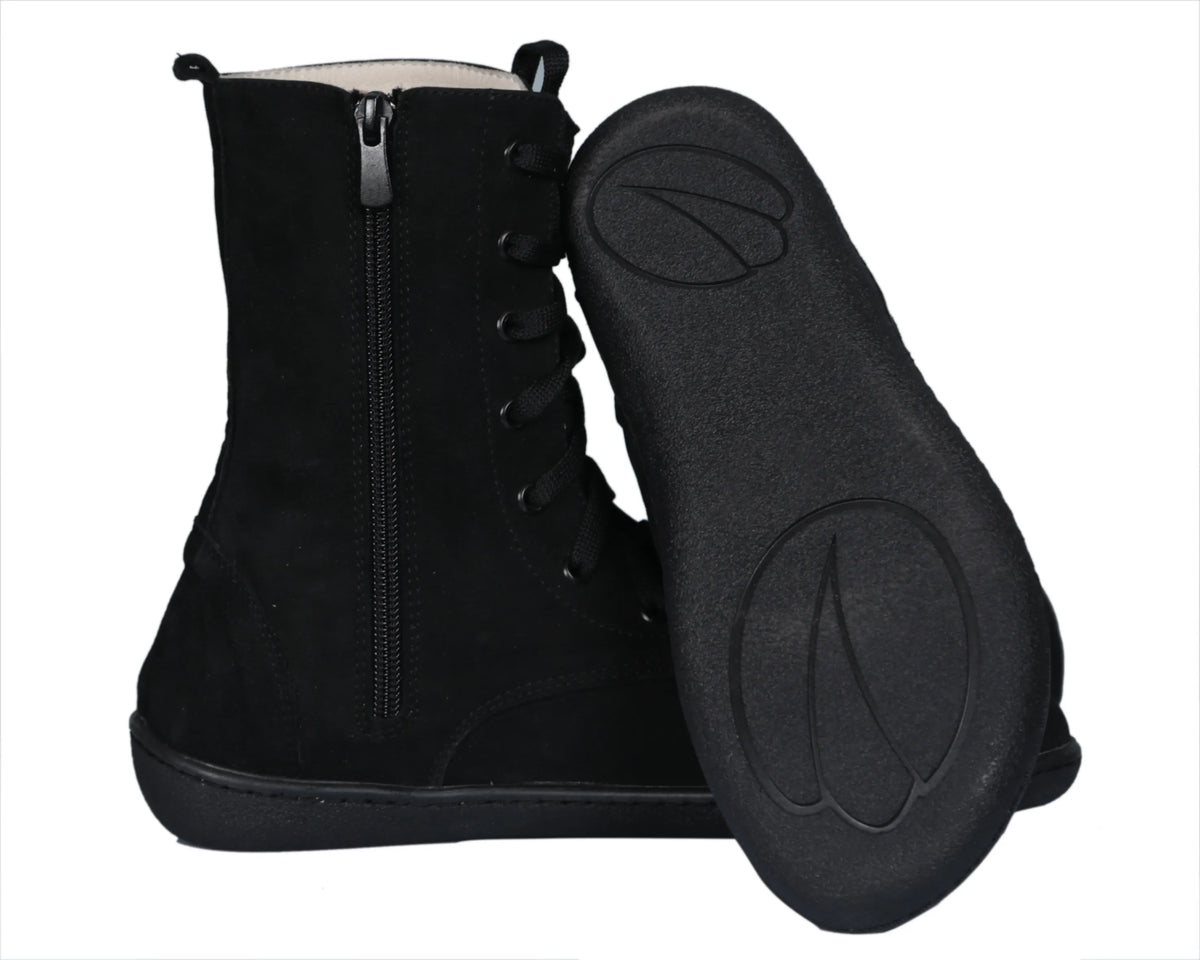 Nubuck Barefoot Long Boots Shoes – 6mm Rubber Sole – Black