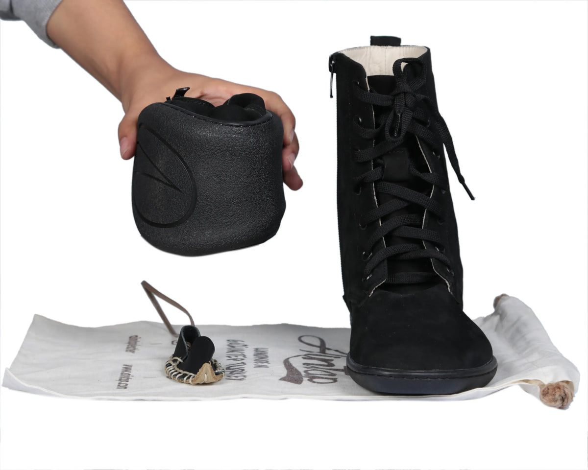 Nubuck Barefoot Long Boots Shoes – 6mm Rubber Sole – Black