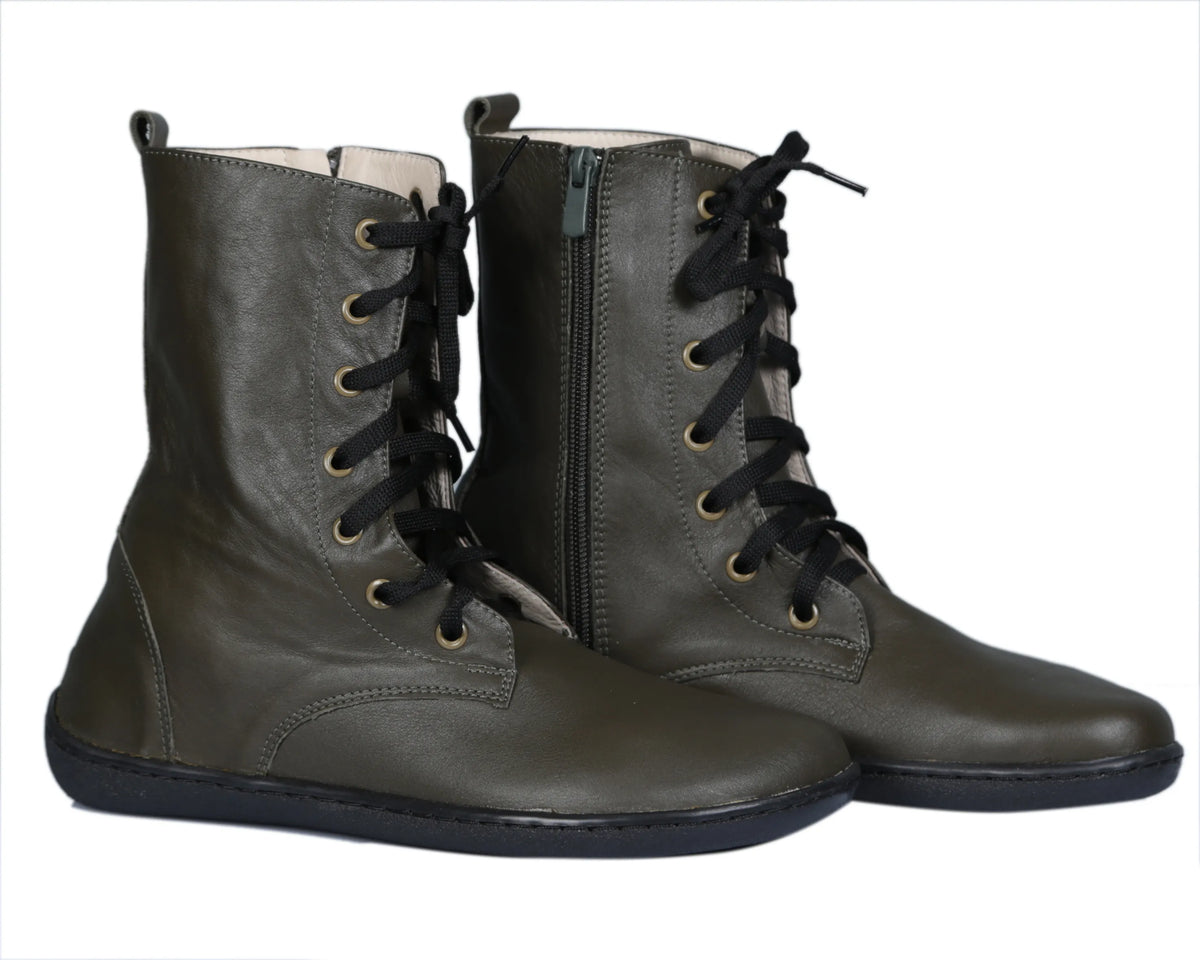 Smooth Barefoot Long Boots Shoes – 6mm Rubber Sole – Olive Green