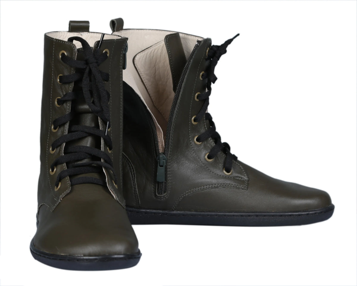 Smooth Barefoot Long Boots Shoes – 6mm Rubber Sole – Olive Green