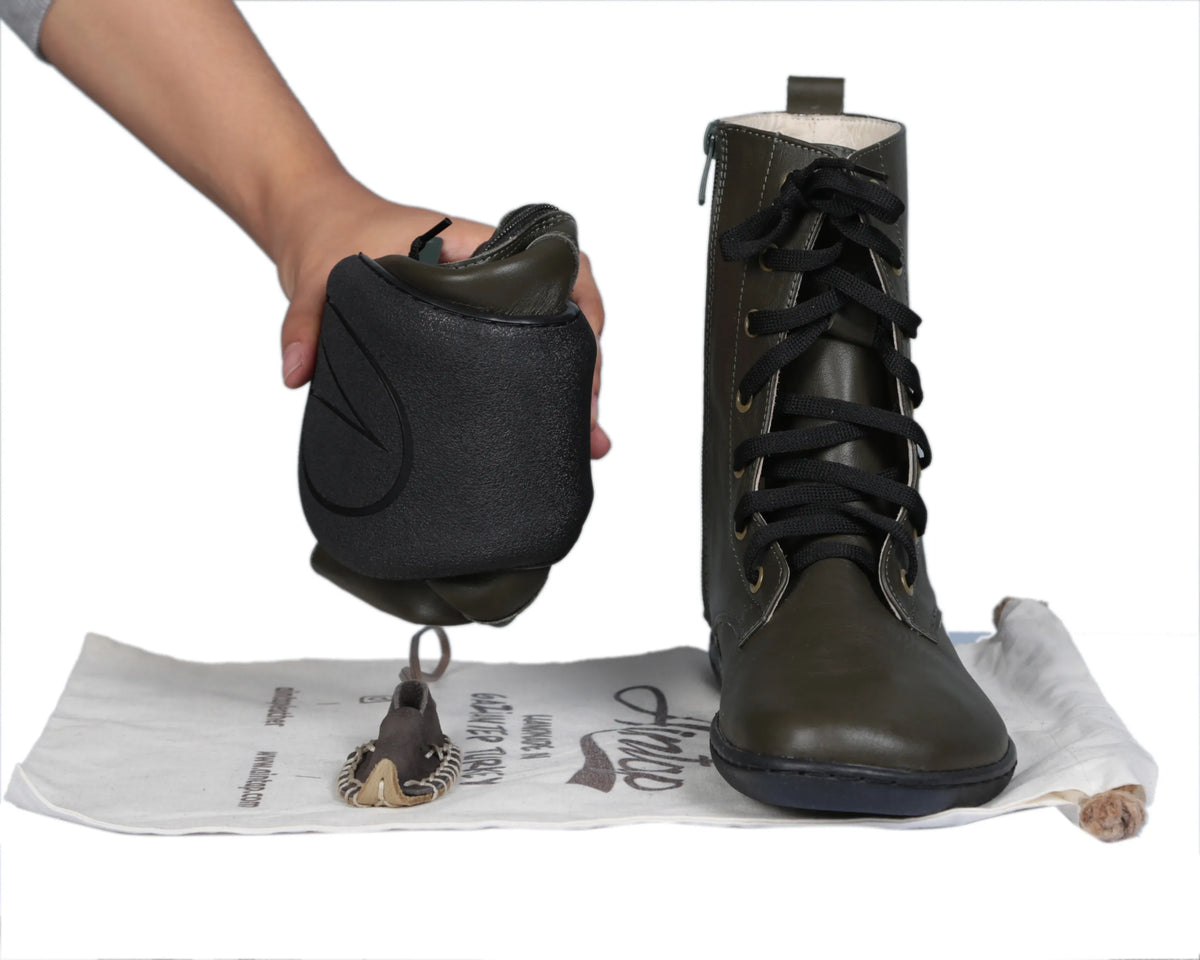 Smooth Barefoot Long Boots Shoes – 6mm Rubber Sole – Olive Green