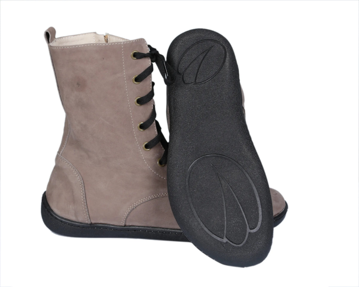 Nubuck Barefoot Long Boots Shoes – 6mm Rubber Sole – Smoked