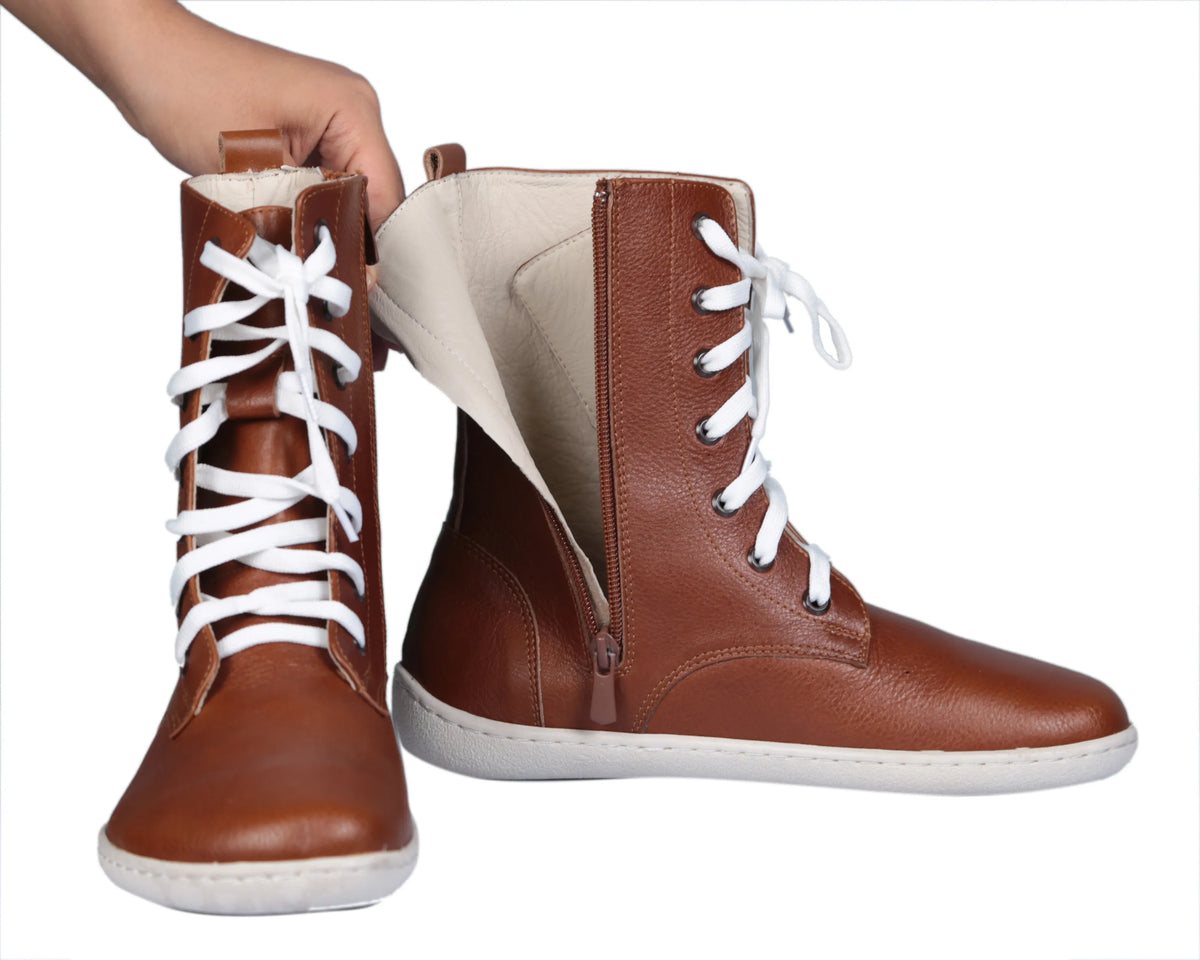 Smooth Barefoot Long Boots Shoes – 6mm Rubber Sole – Brown