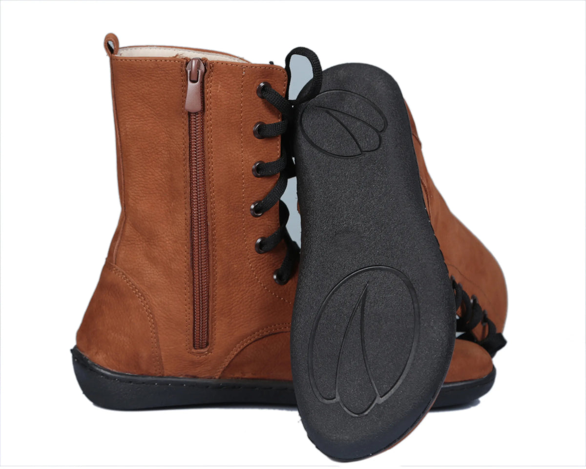 Nubuck Barefoot Long Boots Shoes – 6mm Rubber Sole – Tan