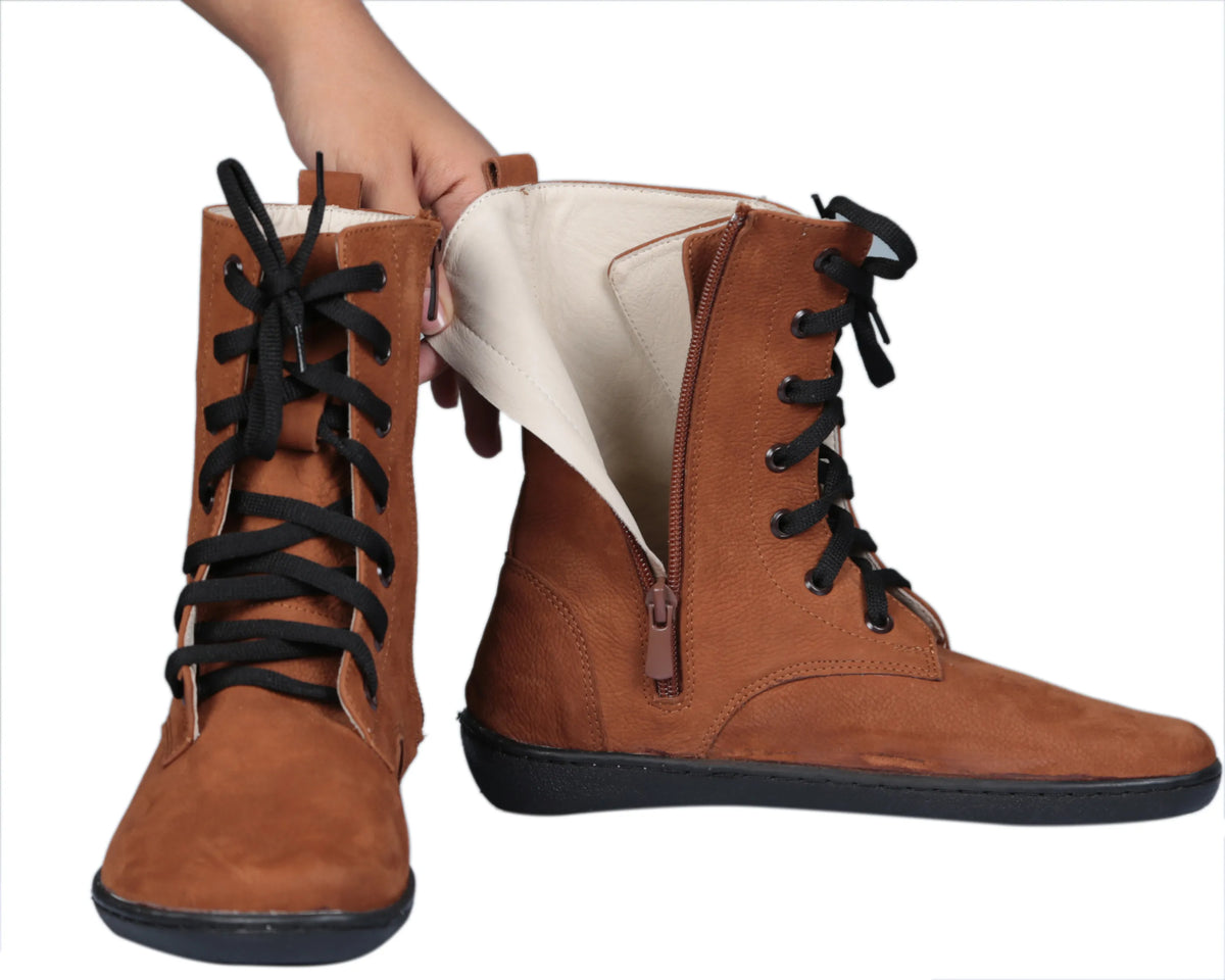 Nubuck Barefoot Long Boots Shoes – 6mm Rubber Sole – Tan