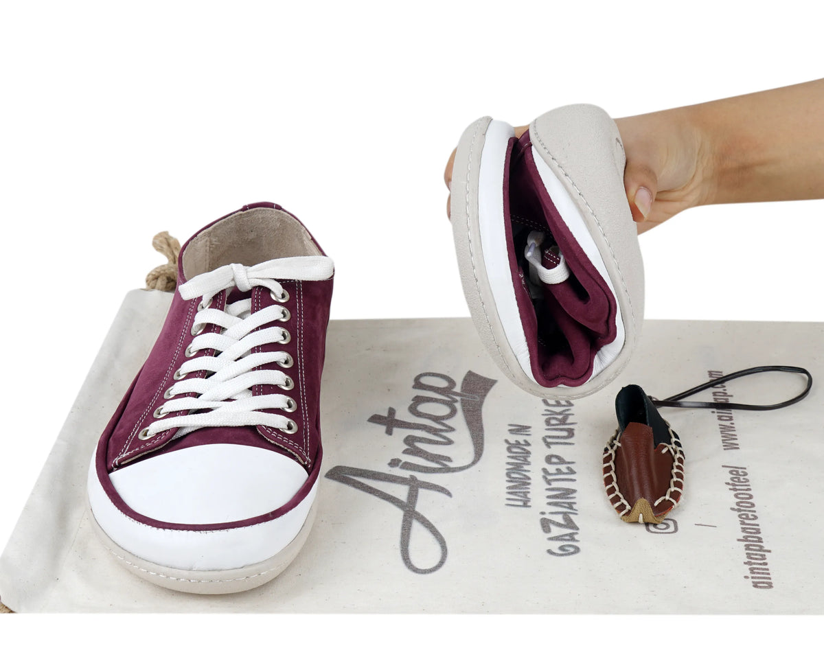 Nubuck Barefoot Converse Shoes – 6mm Rubber Sole – Burgundy