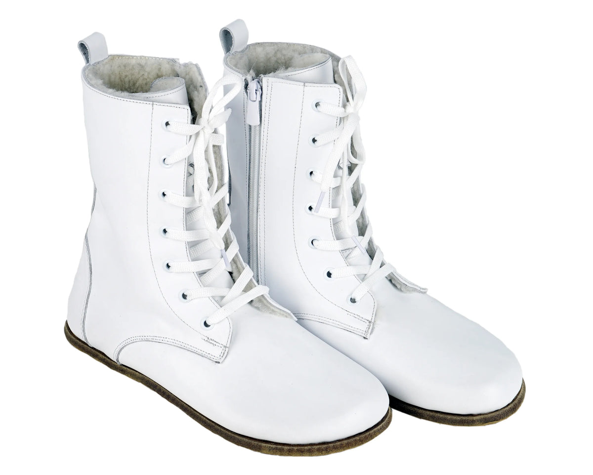 Smooth Barefoot Shearling Long Boots Shoes – Classic Sole — Leather Sole – White