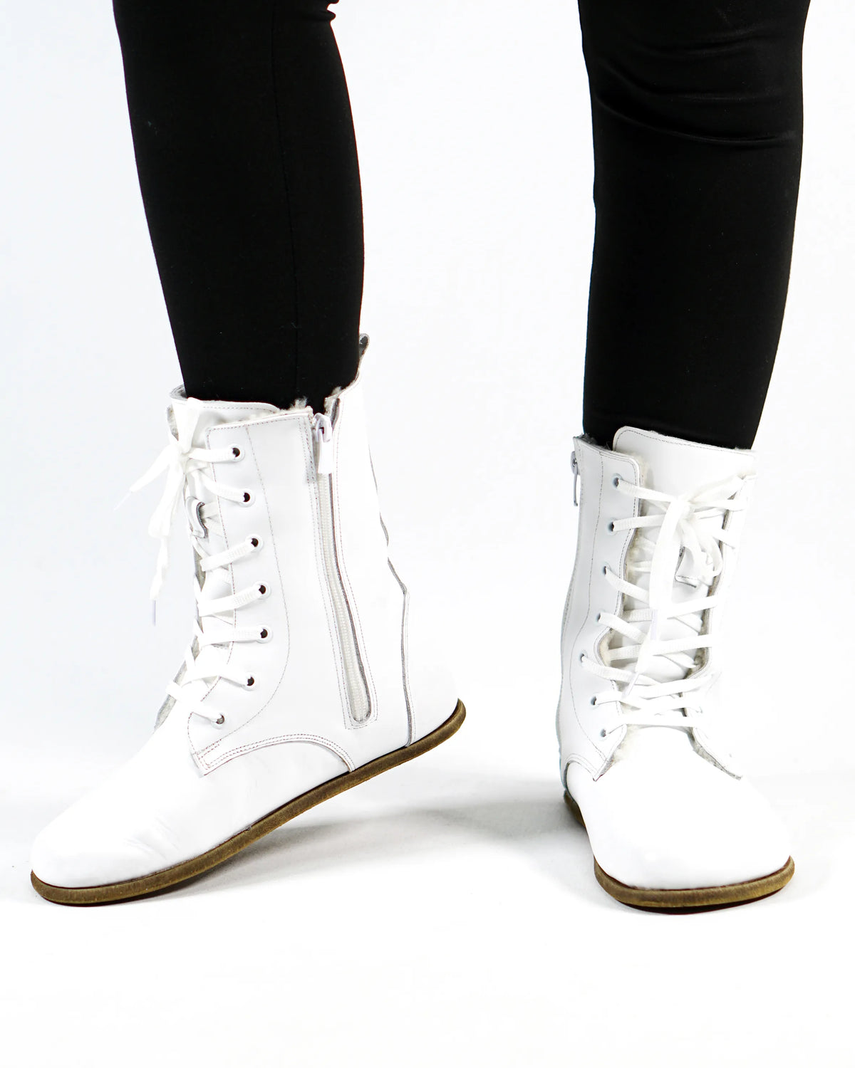 Smooth Barefoot Shearling Long Boots Shoes – Classic Sole — Leather Sole – White