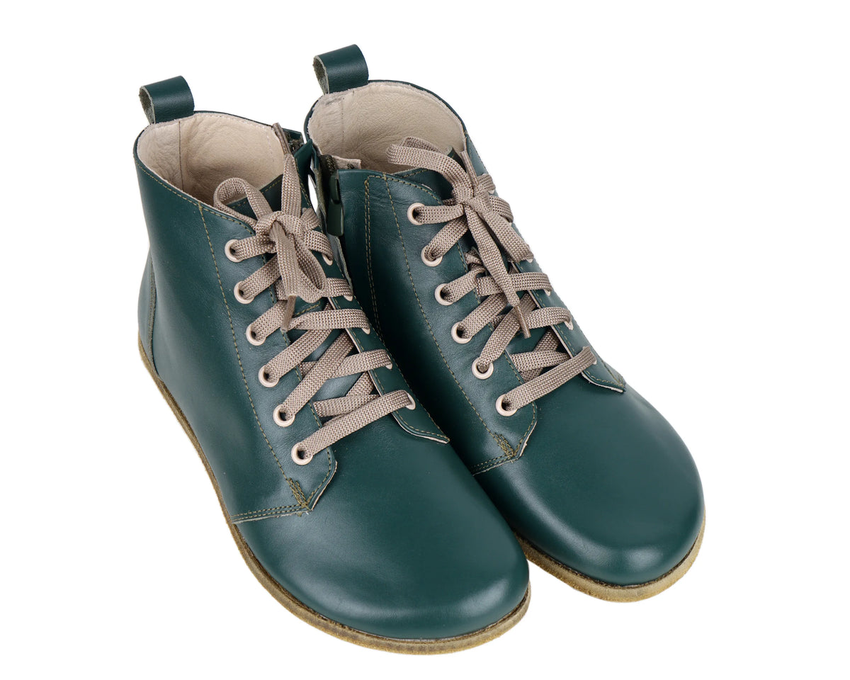 Smooth Barefoot Laces Short Boots Shoes – Classic Sole — Leather Sole – Green