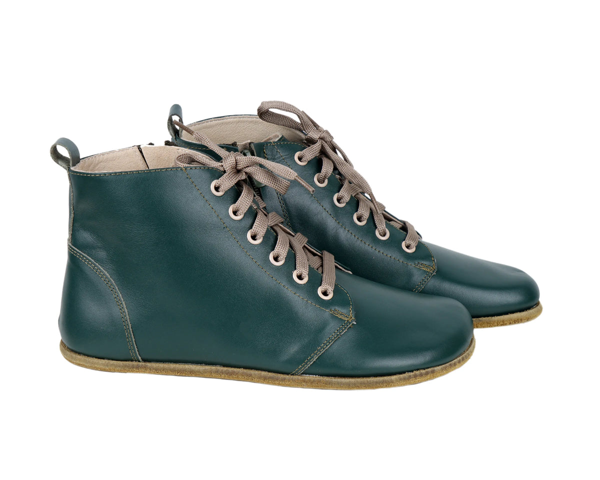Smooth Barefoot Laces Short Boots Shoes – Classic Sole — Leather Sole – Green