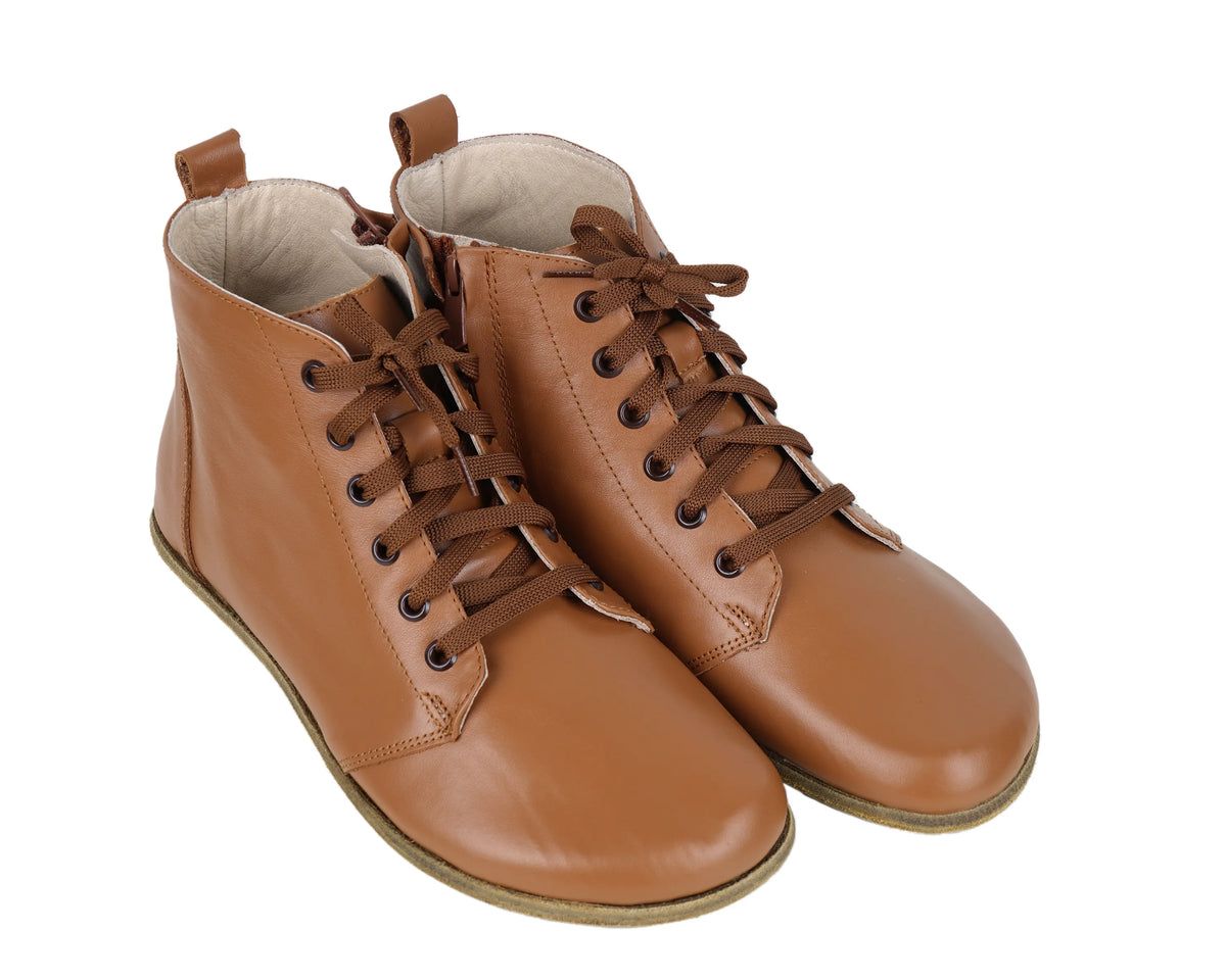 Smooth Barefoot Laces Short Boots Shoes – Classic Sole — Leather Sole – Tan