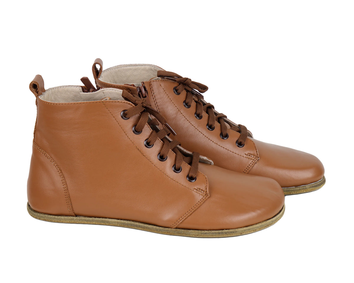 Smooth Barefoot Laces Short Boots Shoes – Classic Sole — Leather Sole – Tan