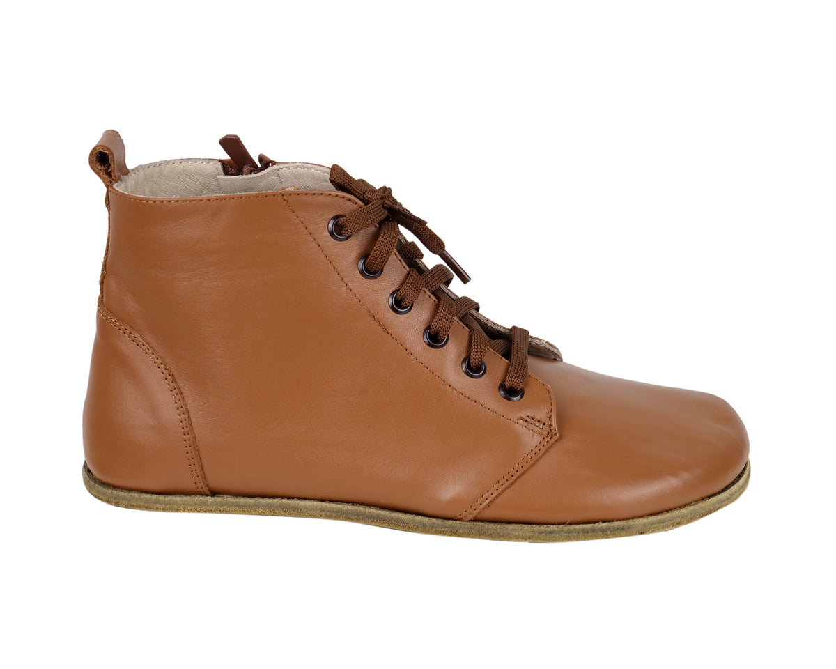 Smooth Barefoot Laces Short Boots Shoes – Classic Sole — Leather Sole – Tan
