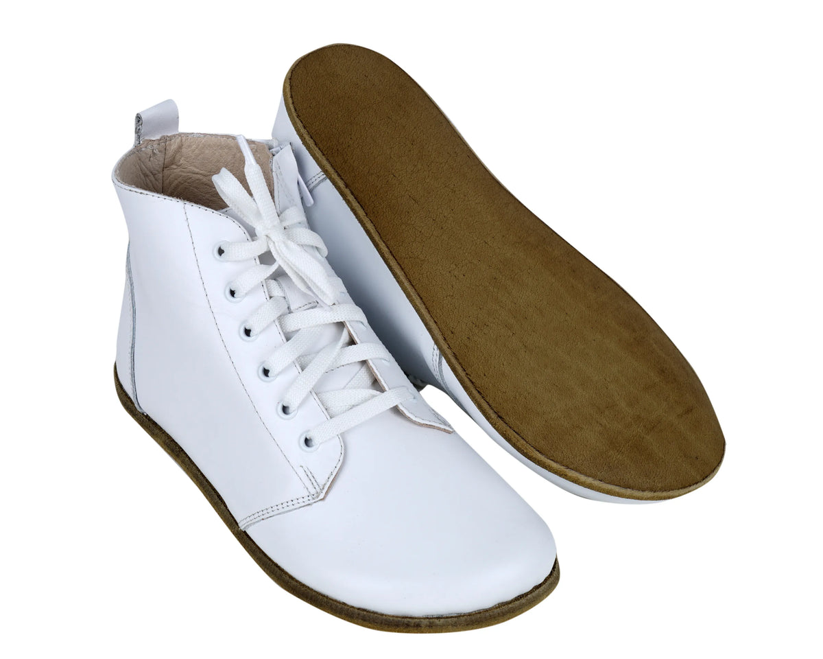 Smooth Barefoot Laces Short Boots Shoes – Classic Sole — Leather Sole – White