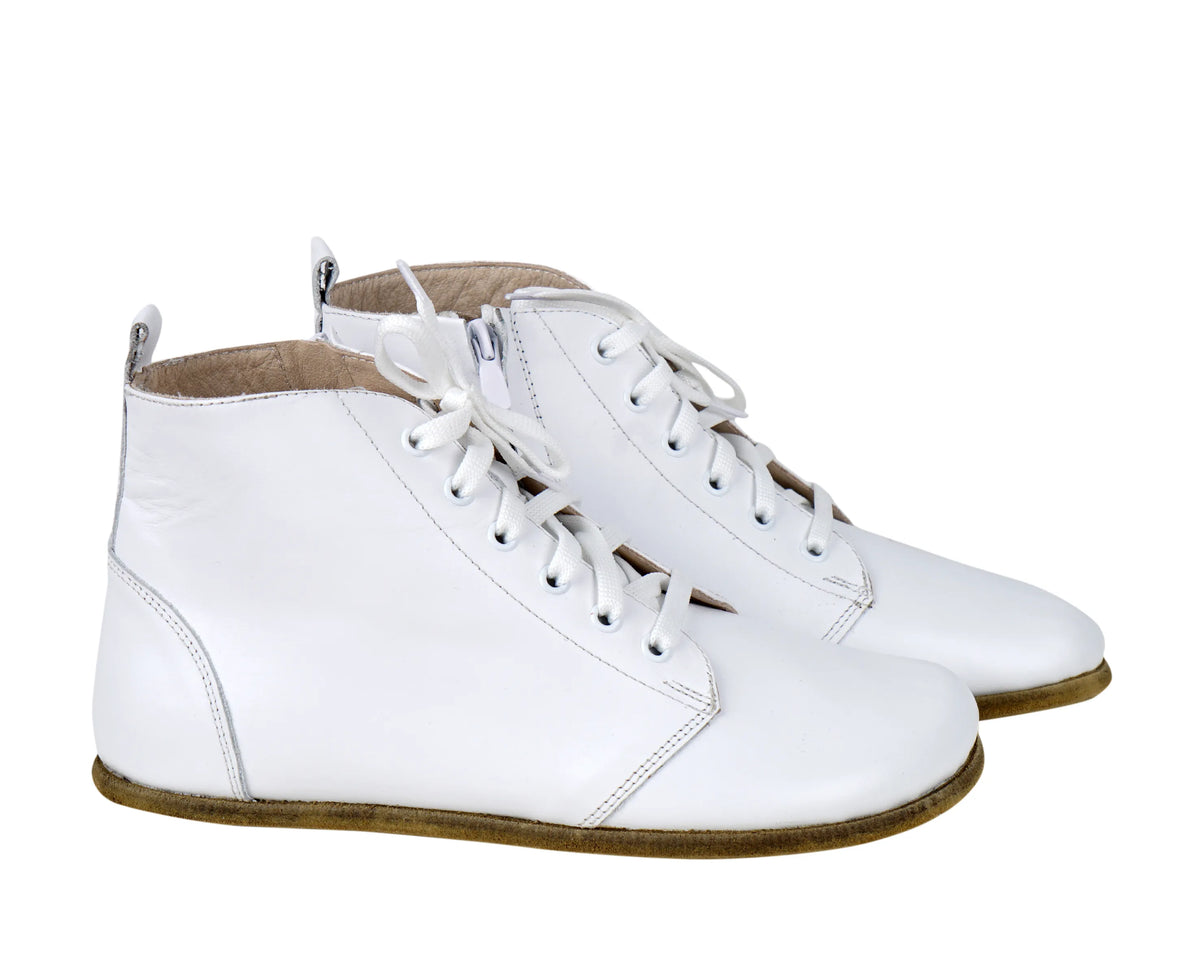 Smooth Barefoot Laces Short Boots Shoes – Classic Sole — Leather Sole – White
