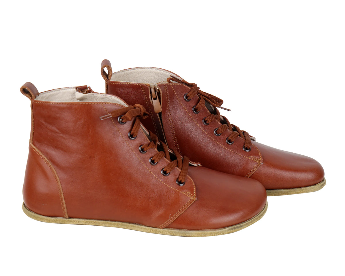 Smooth Barefoot Laces Short Boots Shoes – Classic Sole — Leather Sole – Brown