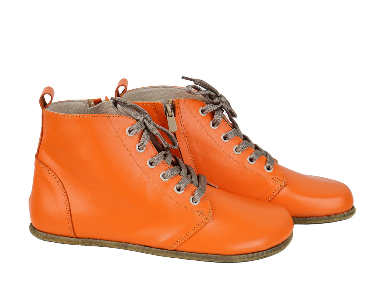 Smooth Barefoot Laces Short Boots Shoes – Classic Sole — Leather Sole – Orange
