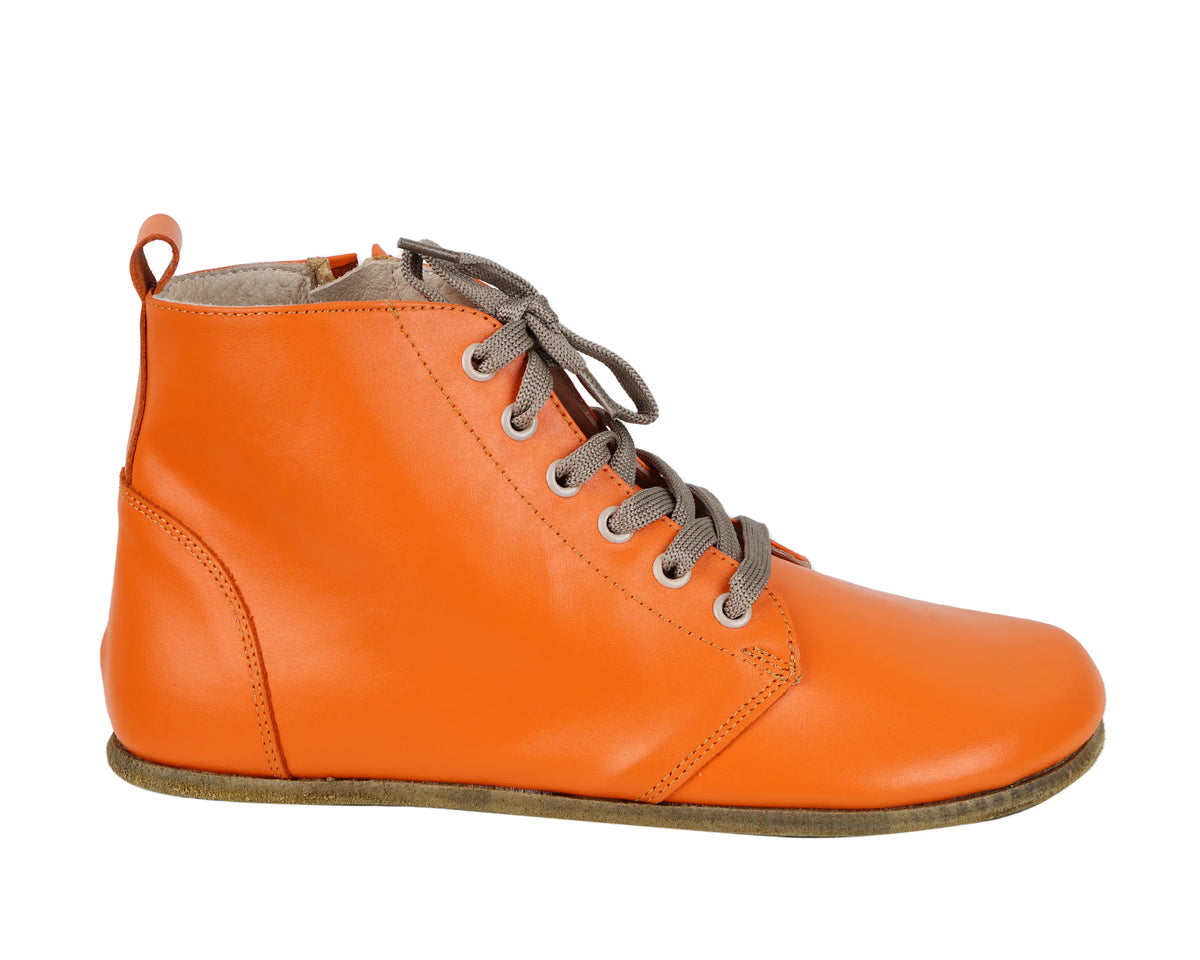 Smooth Barefoot Laces Short Boots Shoes – Classic Sole — Leather Sole – Orange