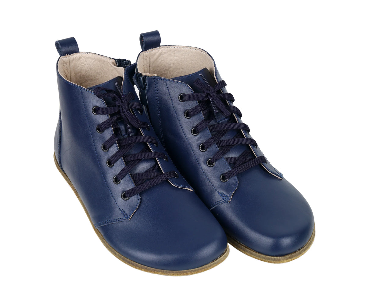 Smooth Barefoot Laces Short Boots Shoes – Classic Sole — Leather Sole – Navy Blue