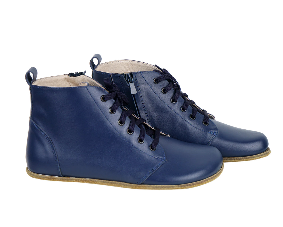 Smooth Barefoot Laces Short Boots Shoes – Classic Sole — Leather Sole – Navy Blue