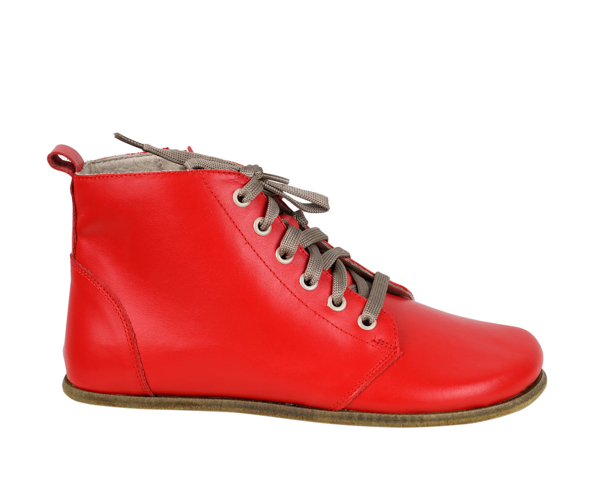 Smooth Barefoot Laces Short Boots Shoes – Classic Sole — Leather Sole – Red