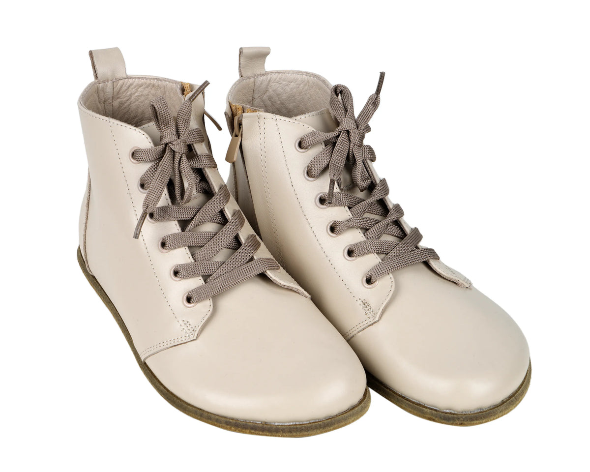 Smooth Barefoot Laces Short Boots Shoes – Classic Sole — Leather Sole – Cream