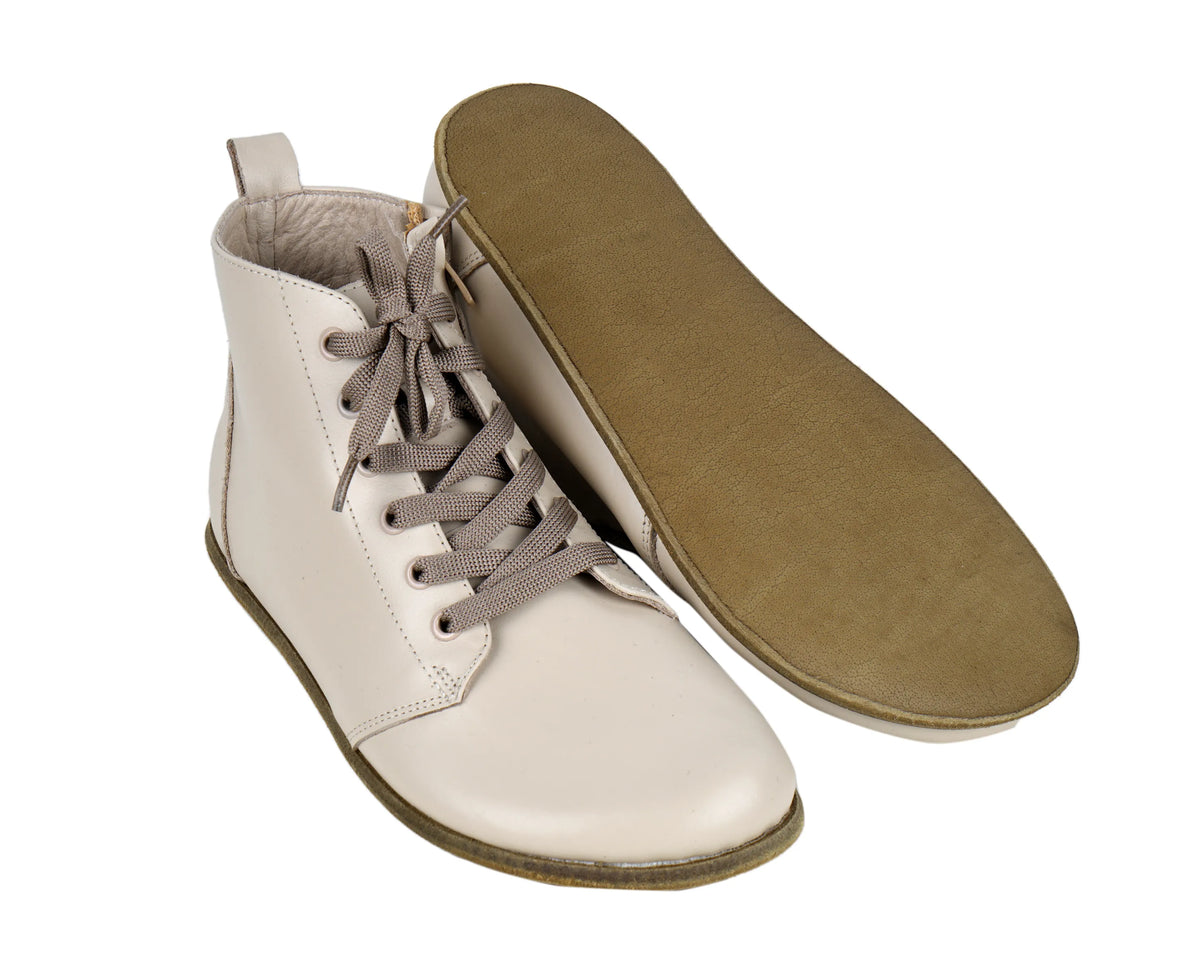 Smooth Barefoot Laces Short Boots Shoes – Classic Sole — Leather Sole – Cream