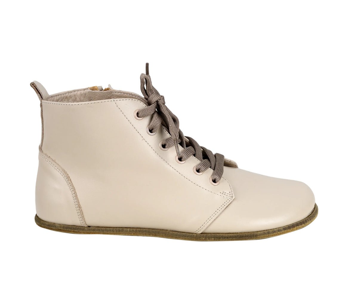 Smooth Barefoot Laces Short Boots Shoes – Classic Sole — Leather Sole – Cream