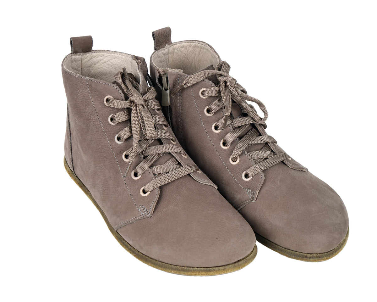 Nubuck Barefoot Laces Short Boots Shoes – Classic Sole — Leather Sole – Smoked