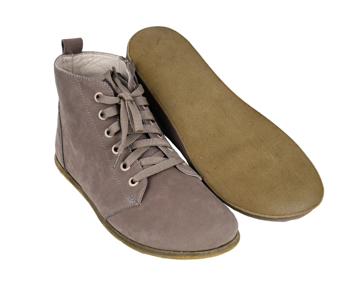 Nubuck Barefoot Laces Short Boots Shoes – Classic Sole — Leather Sole – Smoked