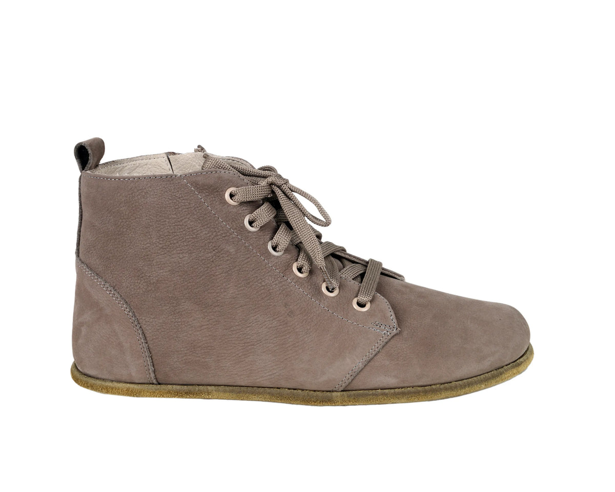 Nubuck Barefoot Laces Short Boots Shoes – Classic Sole — Leather Sole – Smoked